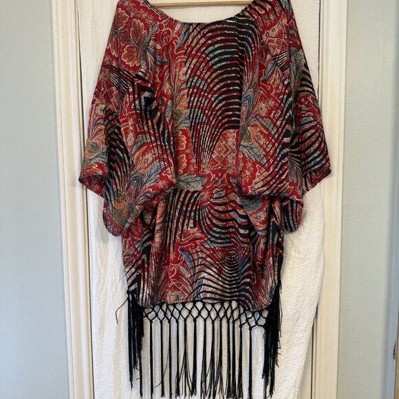 Joseph Ribkoff Silk Deco Kimono Women’s Size 10 M/L Fringe Festival Artsy Boho - Picture 5 of 14